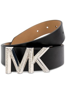 Michael Michael Kors Women's Embellished Logo Leather Belt - Black/Silver