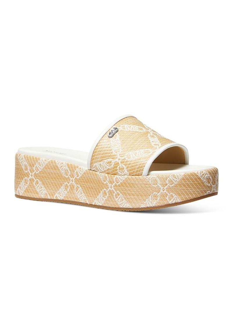 Michael Michael Kors Women's Ember Almond Toe Logo Chain Raffia Wedge Sandals