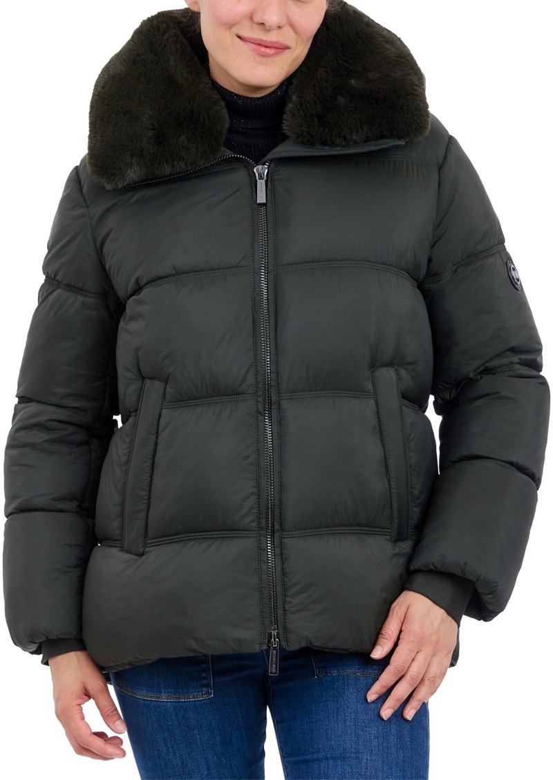 Michael Michael Kors Women's Faux-Fur-Collar Hooded Puffer Coat, Created for Macy's - Dark Olive