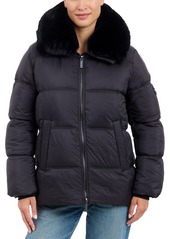 Michael Michael Kors Women's Faux-Fur-Collar Hooded Puffer Coat, Created for Macy's - Dark Olive