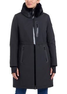 Michael Michael Kors Women's Faux-Fur-Trim Anorak Raincoat - Black