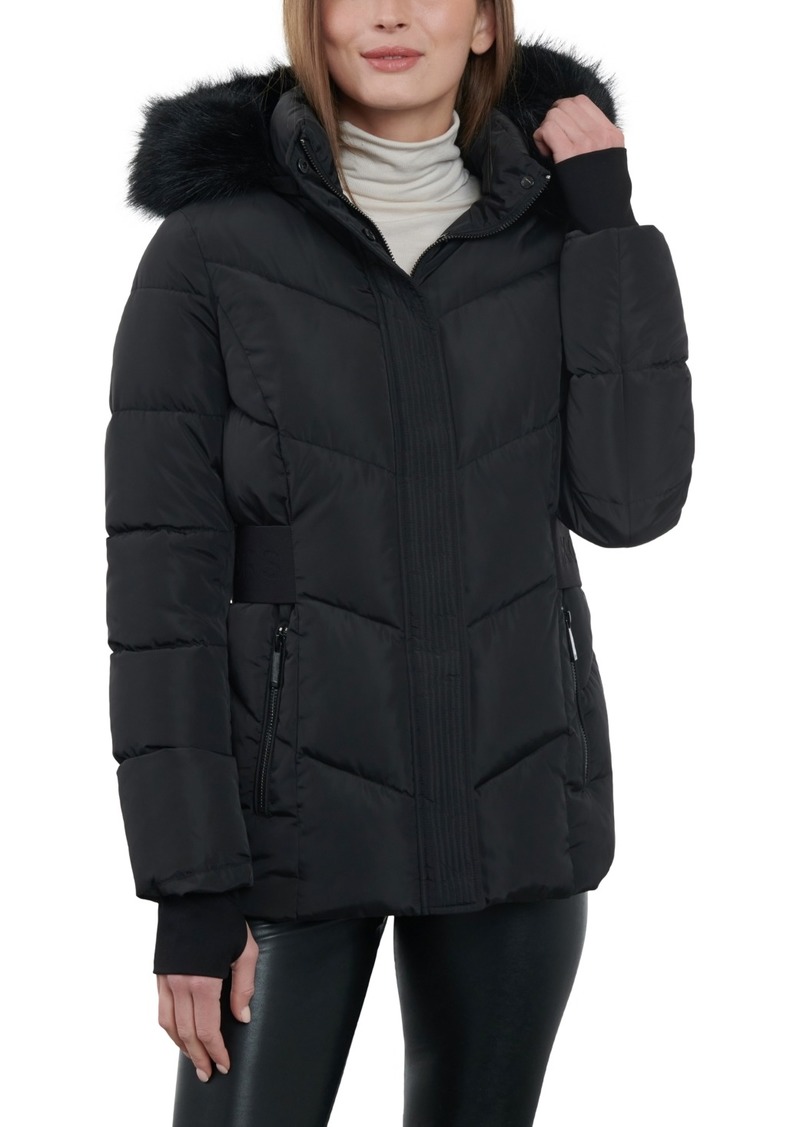 Michael Michael Kors Women's Faux-Fur-Trim Hooded Puffer Coat - Black