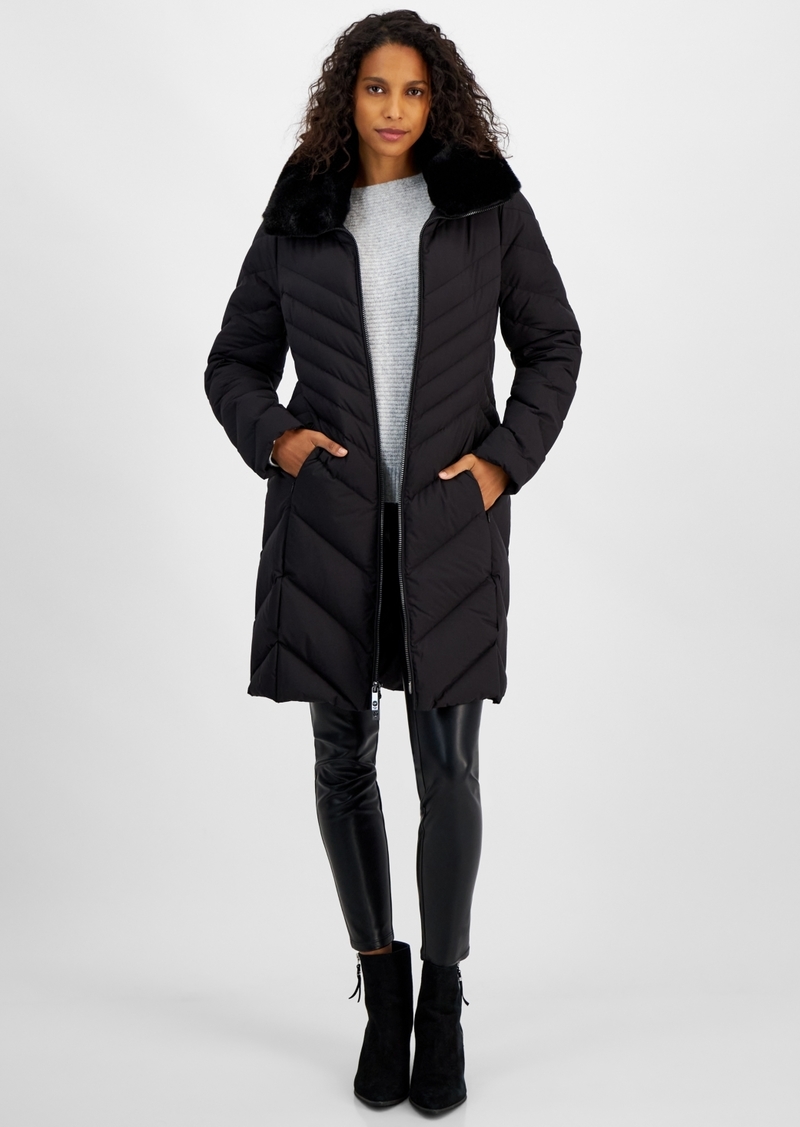 Michael Michael Kors Women's Faux-Fur-Trim Hooded Puffer Coat, Created for Macy's - Black