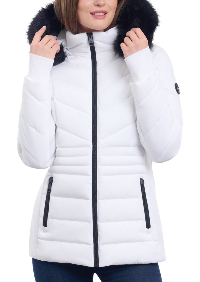 Michael Michael Kors Women's Faux-Fur-Trim Hooded Puffer Coat, Created for Macy's - White