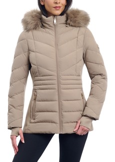 Michael Michael Kors Women's Faux-Fur-Trim Hooded Puffer Coat, Created for Macy's - Taupe