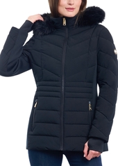 Michael Michael Kors Women's Faux-Fur-Trim Hooded Puffer Coat, Created for Macy's - Black