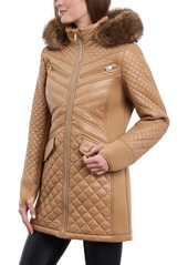 Michael Michael Kors Women's Faux-Fur-Trim Hooded Quilted Coat - Dark Camel