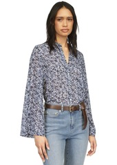 Michael Michael Kors Women's Floral-Print Button-Front Flare-Sleeve Top - Admiral