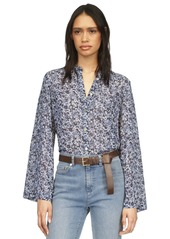 Michael Michael Kors Women's Floral-Print Button-Front Flare-Sleeve Top - Admiral