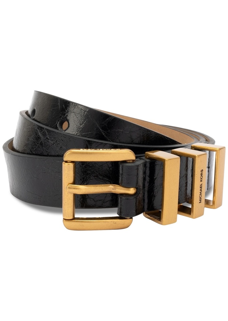 Michael Michael Kors Women's Gold-Tone Leather Belt - Black