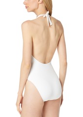 Michael Michael Kors Women's Halter-Neck One-Piece O-Ring Swimsuit - White
