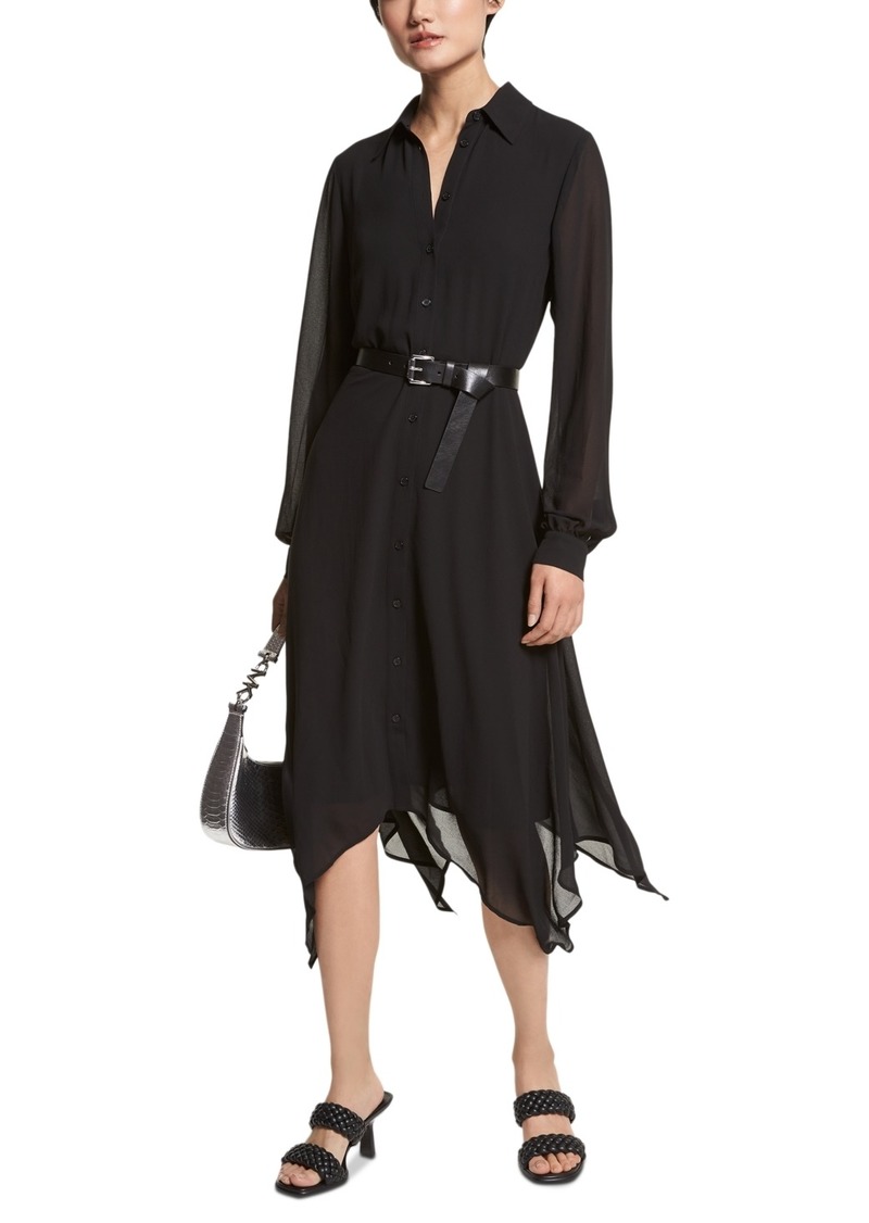 Michael Michael Kors Women's Handkerchief Hem Midi Shirtdress - Black