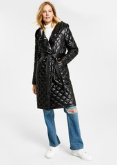 Michael Michael Kors Women's Hooded Belted Quilted Coat - Black