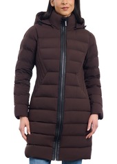 Michael Michael Kors Women's Hooded Faux-Leather-Trim Puffer Coat - Chocolate