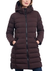 Michael Michael Kors Women's Hooded Faux-Leather-Trim Puffer Coat, Created for Macy's - Chocolate