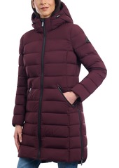 Michael Michael Kors Women's Hooded Faux-Leather-Trim Puffer Coat, Created for Macy's - Chocolate