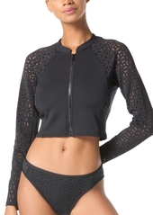 Michael Michael Kors Women's Laser-Cut Cropped Rash Guard - Black