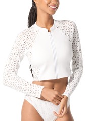 Michael Michael Kors Women's Laser-Cut Cropped Rash Guard - Black