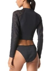 Michael Michael Kors Womens Laser Cut Long Sleeve Rash Guard Laser Cut Hipster Bikini Bottoms