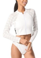 Michael Michael Kors Womens Laser Cut Long Sleeve Rash Guard Laser Cut Hipster Bikini Bottoms