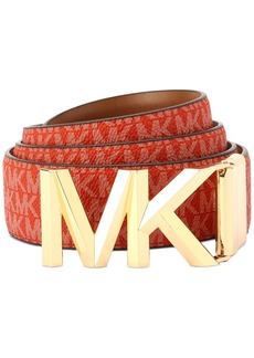 Michael Michael Kors Women's Leather Reversible Logo Belt - Bright Terracota Rev. Luggage/ Gold