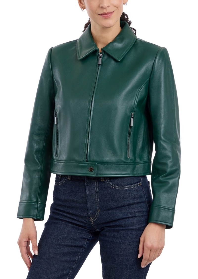 Michael Michael Kors Women's Leather Zip-Front Coat - Dark Emerald