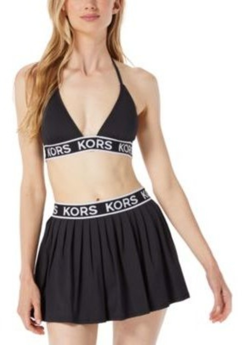 Michael Michael Kors Womens Logo Elastic String Bikini Top Logo Elastic Pleated Skirted Swim Bottoms