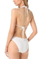 Michael Michael Kors Womens Logo Hardware Triangle Halter Bikini Top Textured Full Coverage Bikini Bottoms