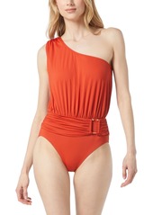 Michael Michael Kors Women's One-Shoulder Blouson One-Piece Swimsuit - Red