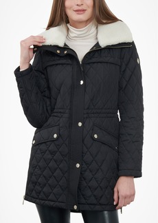 Michael Michael Kors Women's Faux-Fur-Collar Quilted Coat - Black