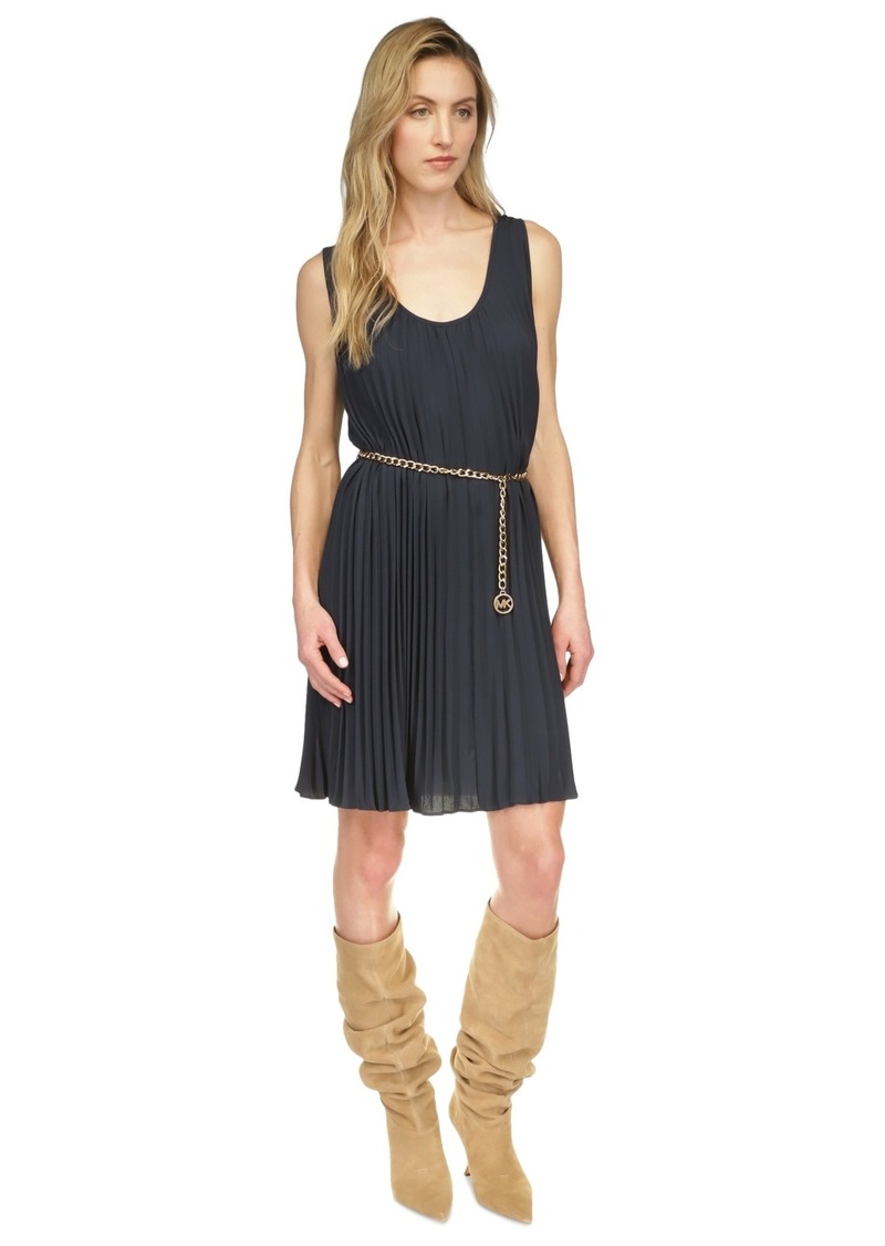 Michael Michael Kors Women's Pleated Belted Tank Dress - Admiral