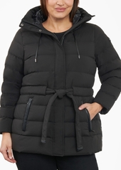 Michael Michael Kors Women's Plus Size Belted Packable Puffer Coat - Chocolate