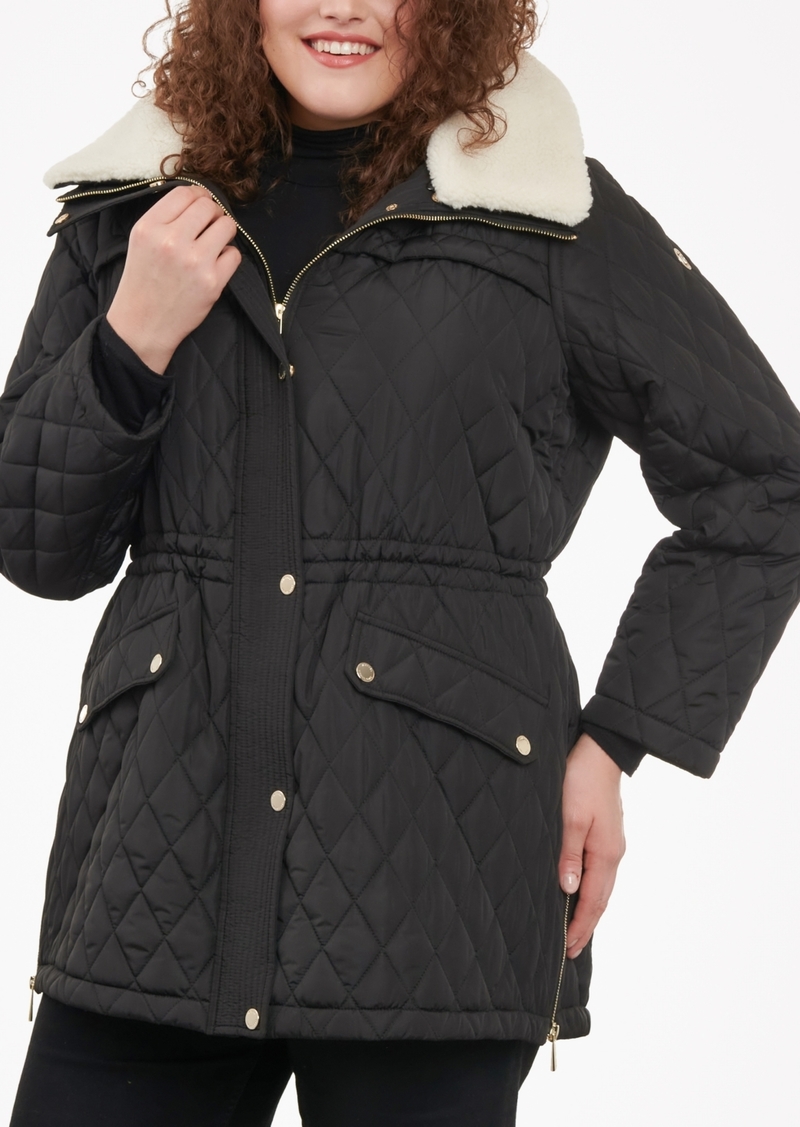 Michael Michael Kors Women's Plus Size Faux-Fur-Collar Quilted Coat - Black