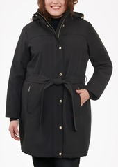 Michael Michael Kors Women's Plus Size Hooded Belted Raincoat, Created for Macy's - Black
