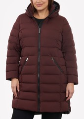 Michael Michael Kors Women's Plus Size Hooded Faux-Leather-Trim Puffer Coat, Created for Macy's - Black