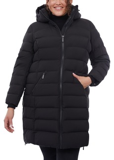 Michael Michael Kors Women's Plus Size Hooded Faux-Leather-Trim Puffer Coat, Created for Macy's - Black