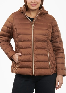 Michael Michael Kors Women's Plus Size Hooded Packable Down Puffer Coat - Luggage