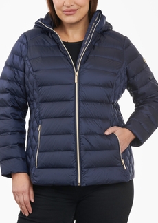 Michael Michael Kors Women's Plus Size Hooded Packable Down Puffer Coat - Midnight Blue