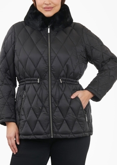 Michael Michael Kors Women's Plus Size Quilted Faux-Fur-Collar Anorak Puffer Coat - Black