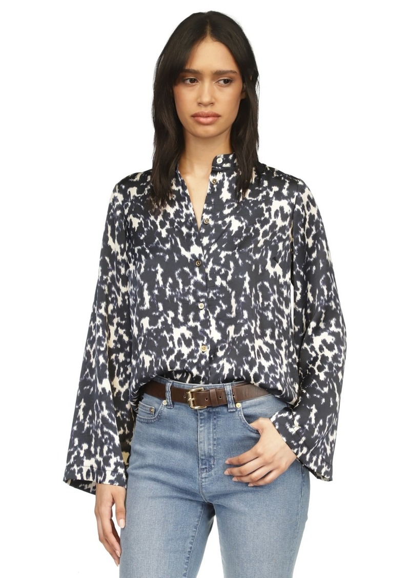 Michael Michael Kors Women's Printed Button-Front Flare-Sleeve Top - Admiral