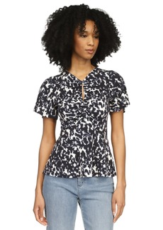 Michael Michael Kors Women's Printed Flutter-Sleeve Keyhole Top - Admiral