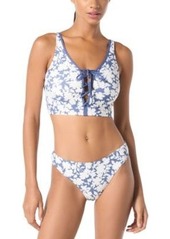 Michael Michael Kors Womens Printed Lace Up Bikini Top Printed Bikini Bottoms