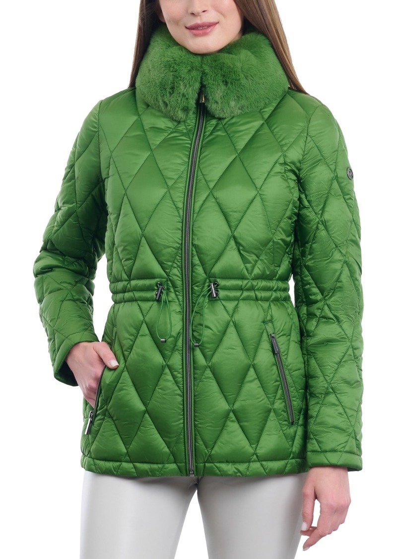 Michael Michael Kors Women's Quilted Faux-Fur-Collar Anorak Puffer Coat - True Green