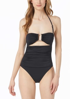Michael Michael Kors Women's Ruched Cutout Bandeau One-Piece Swimsuit - Black