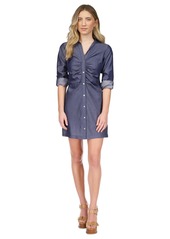 Michael Michael Kors Women's Ruched Mini Shirtdress - Indigo Rinse