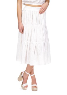 Michael Michael Kors Women's Ruffled Tiered Eyelet Midi Skirt - White
