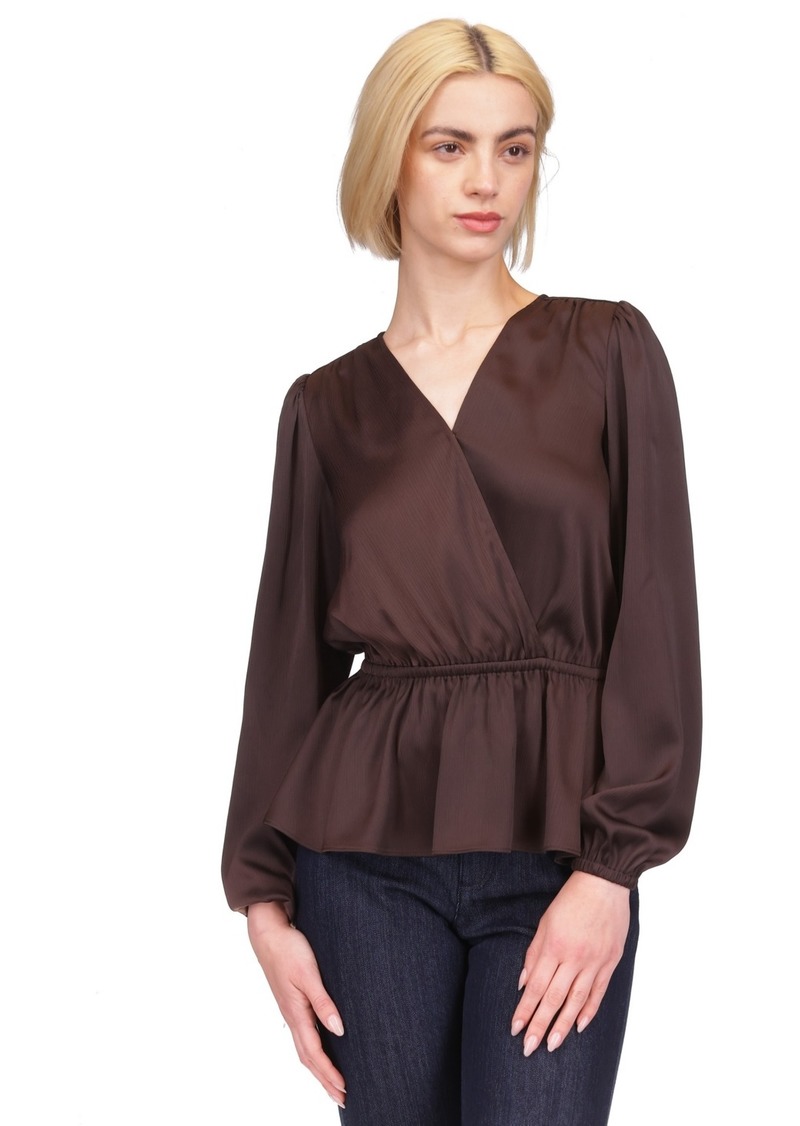 Michael Michael Kors Women's Satin Faux Wrap Top - Chocolate