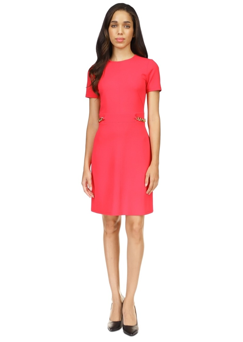 Michael Michael Kors Women's Scuba Crepe Chain Trim Mini Dress, Regular & Petite - Deep Pink