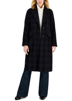 Michael Michael Kors Women's Single-Breasted Wool Blend Coat, Created for Macy's - Black/Light Grey