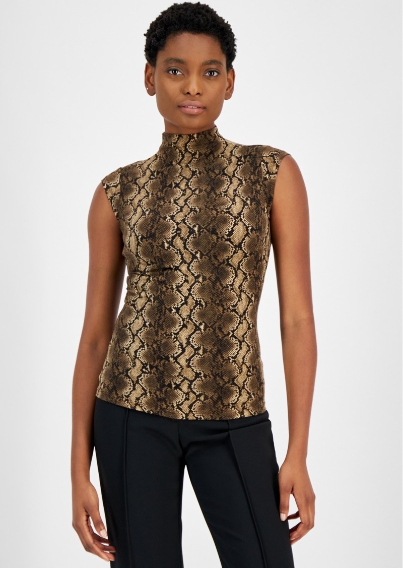 Michael Michael Kors Women's Snake-Print Funnel-Neck Top - Chocolate